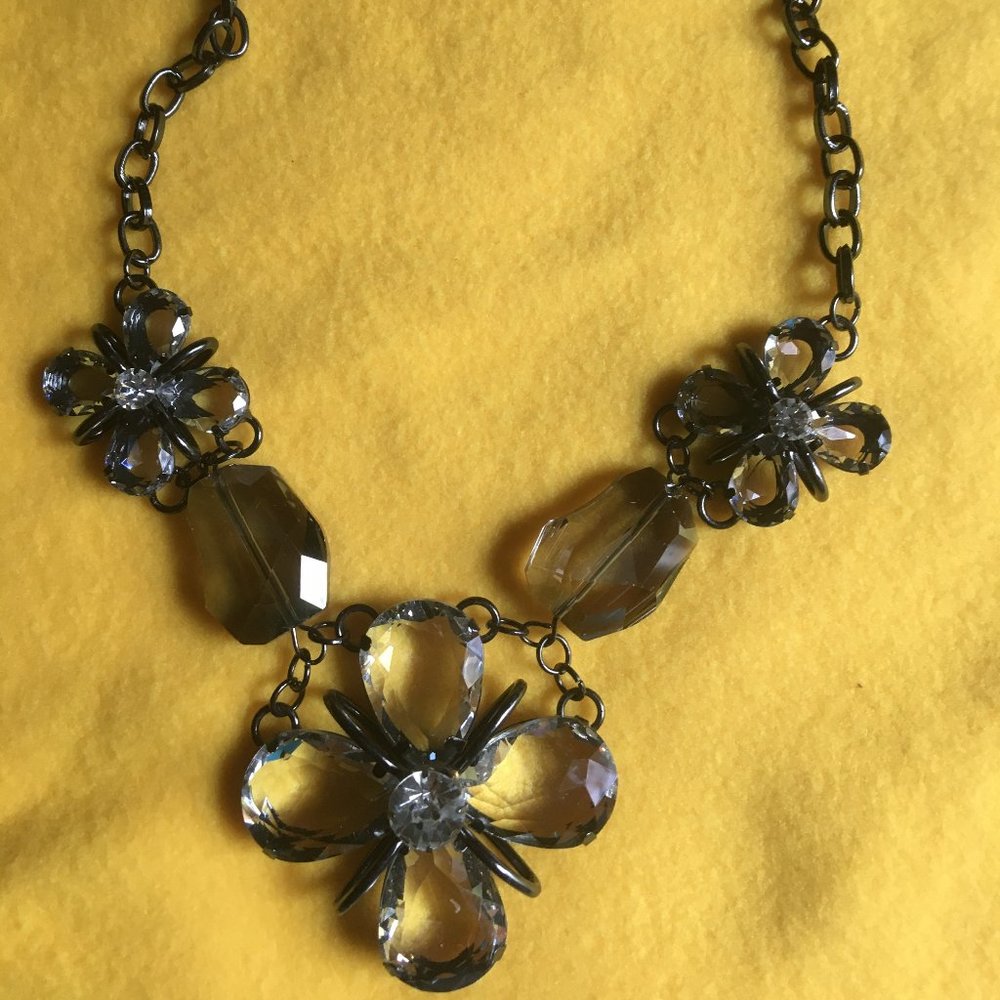 Gunmetal Flower Choker / Clear &Smoky crystal Rhinestones